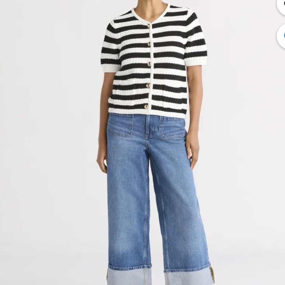 NWT - FREE ASSEMBLY Crochet Cardigan Striped Sweater with Gold Buttons - Picture 9 of 9